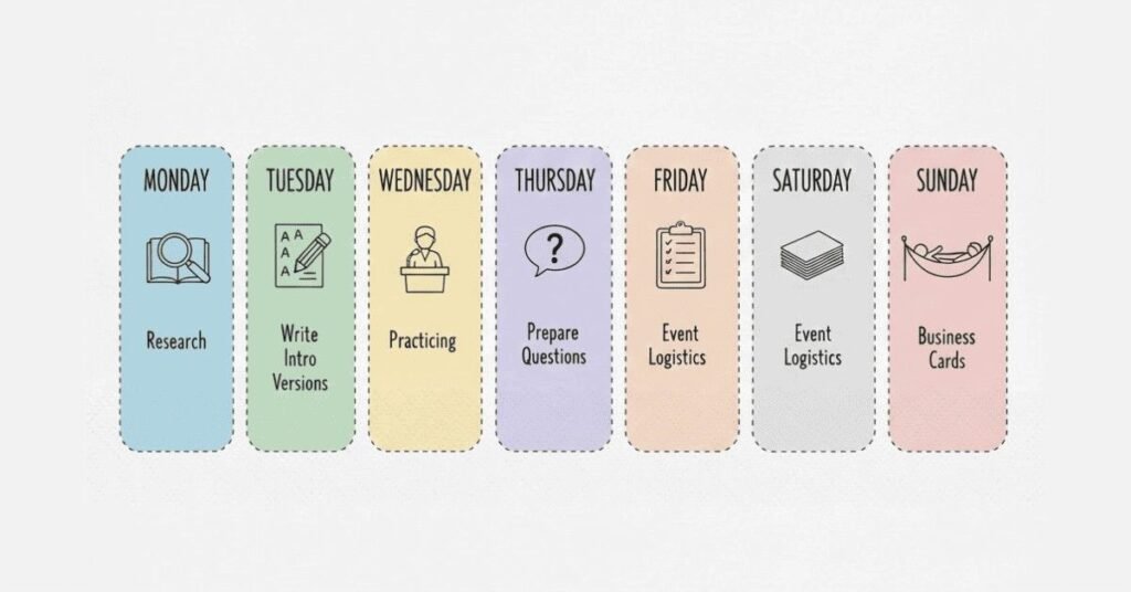 7-day preparation checklist for networking events.