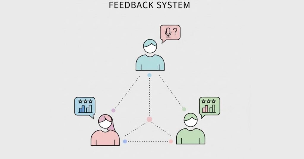 Three-person feedback rating system for self-introductions.