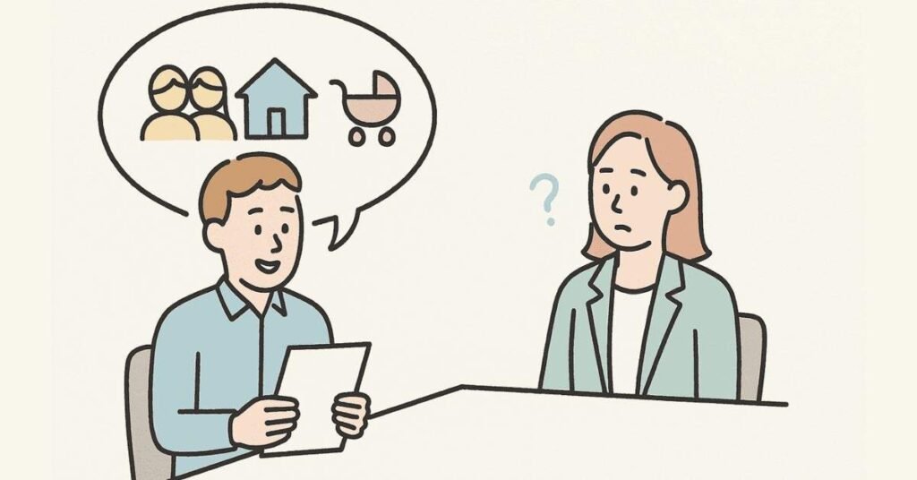 “Interview candidate talking about family instead of professional background.”