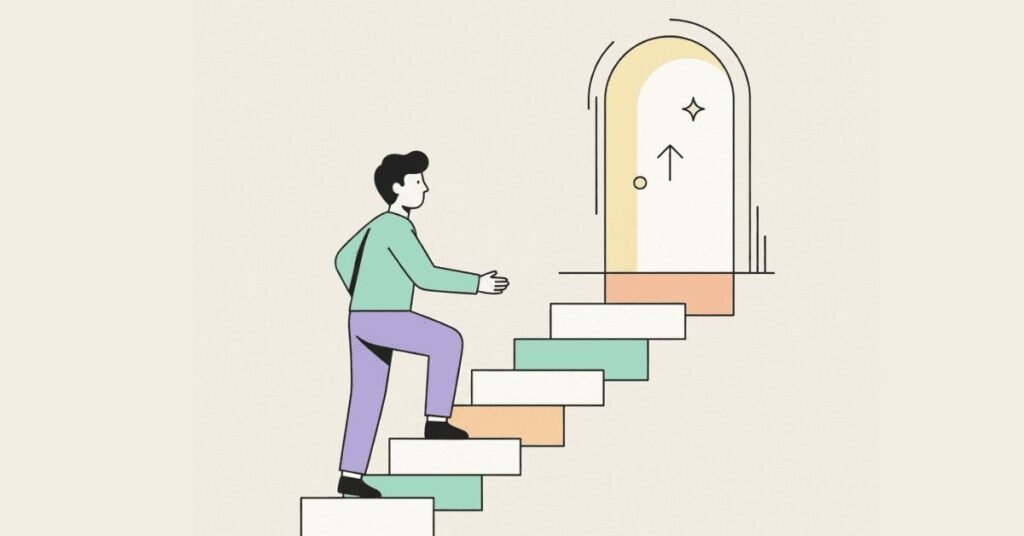 Professional stepping upward toward career growth opportunity.