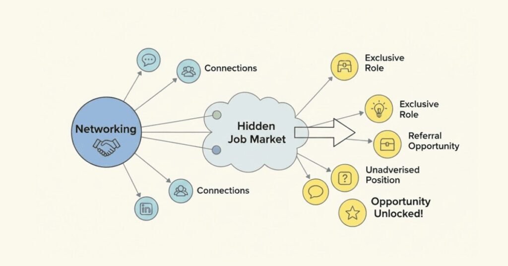 Networking connections leading to hidden job opportunities.