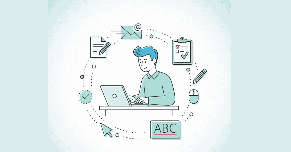 Hero banner representing written communication skills like emails, documents, and editing.