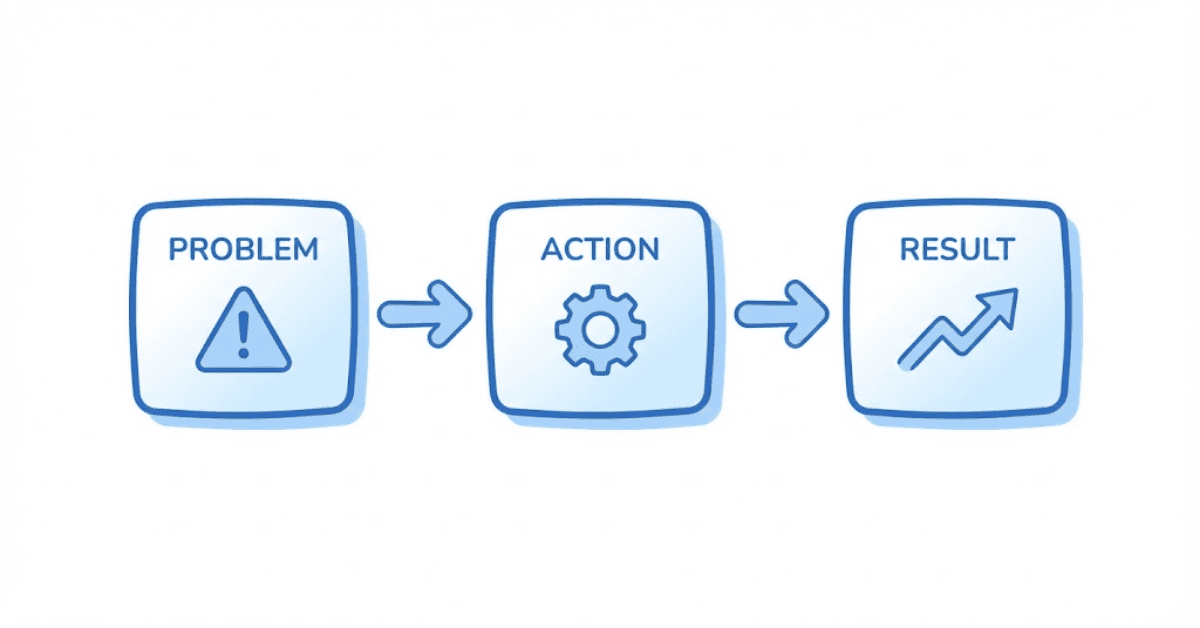 Visual representation of the PAR framework: Problem, Action, Result for writing LinkedIn achievements.