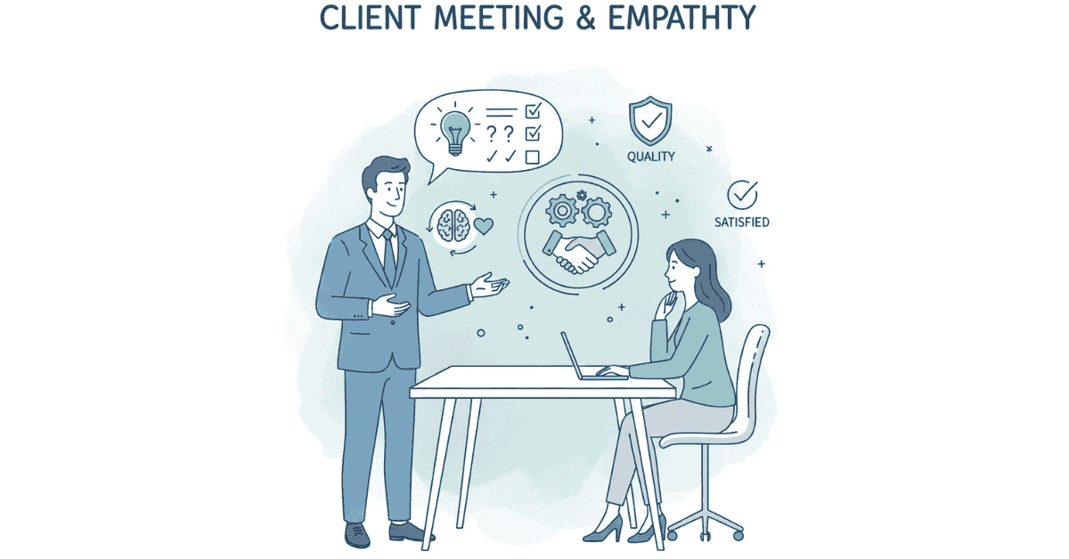 Illustration showing client-facing communication like empathy, clarity, and trust building.
