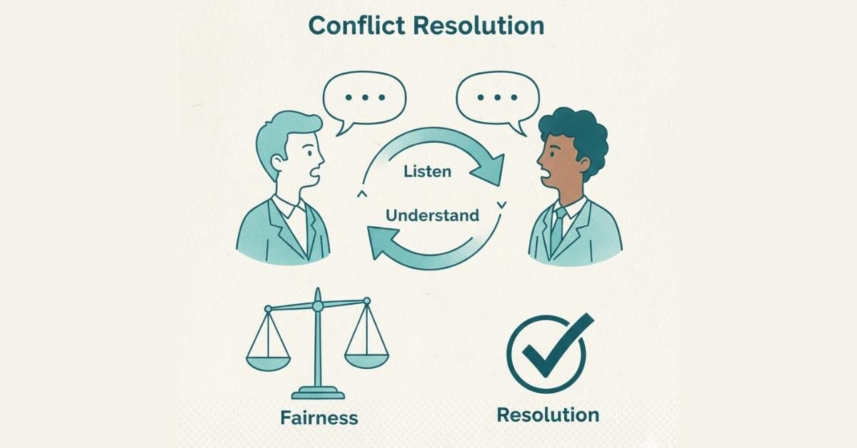 Illustration showing conflict resolution using effective communication and dialogue.