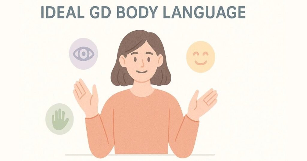 Diagram showing effective body language techniques for group discussions.