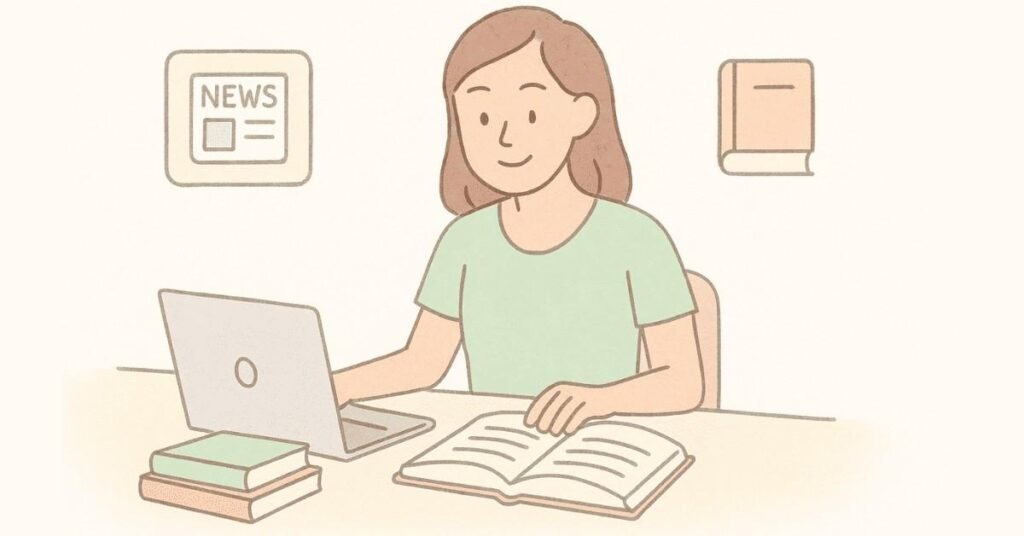 Student researching and preparing content for group discussions.