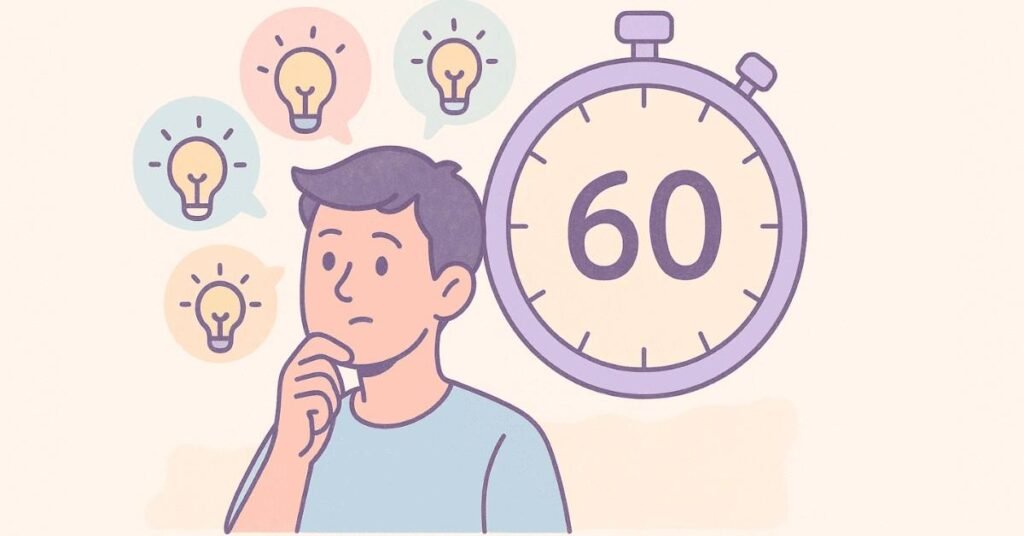 Student generating ideas quickly under a 60-second JAM timer.