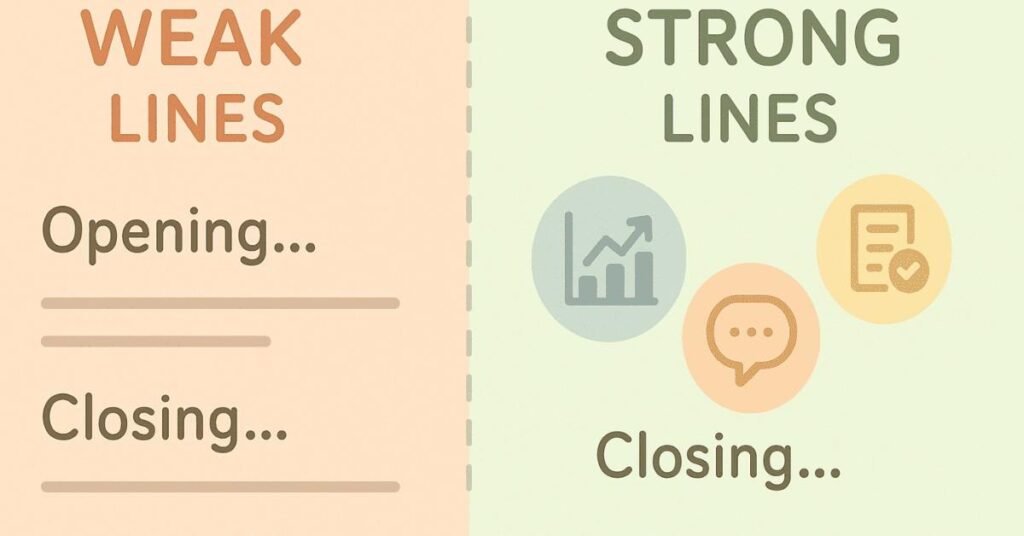 Comparison of weak vs strong JAM opening/closing techniques and example usage.