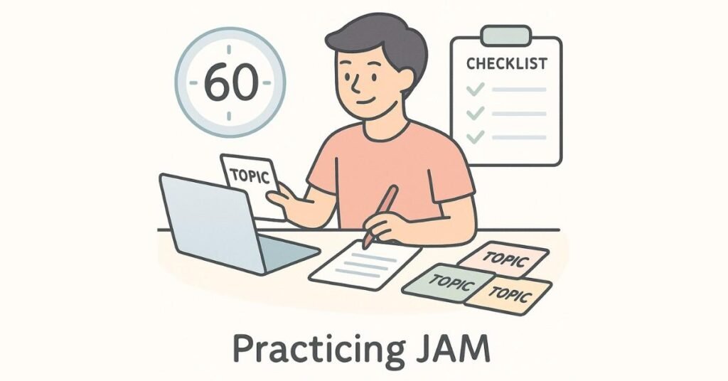 Student practicing JAM using a structured checklist and timer.