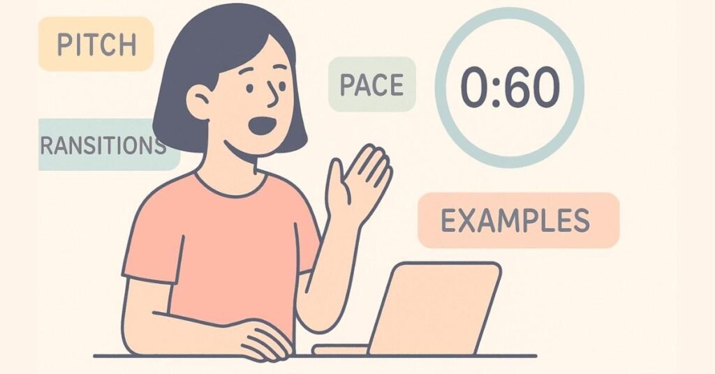 Student delivering a JAM speech with annotation markers highlighting speaking elements.