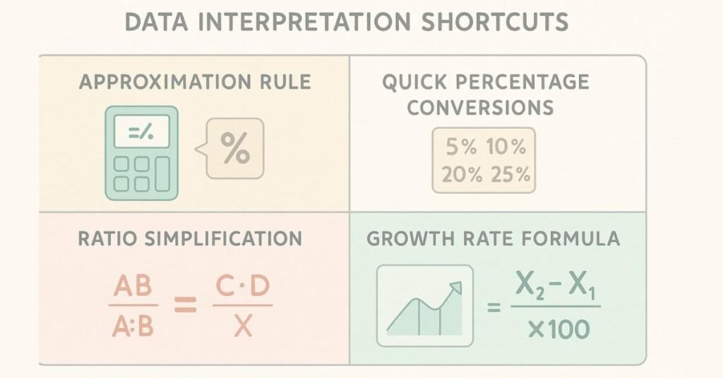 Infographic showing calculation shortcut techniques for data interpretation.