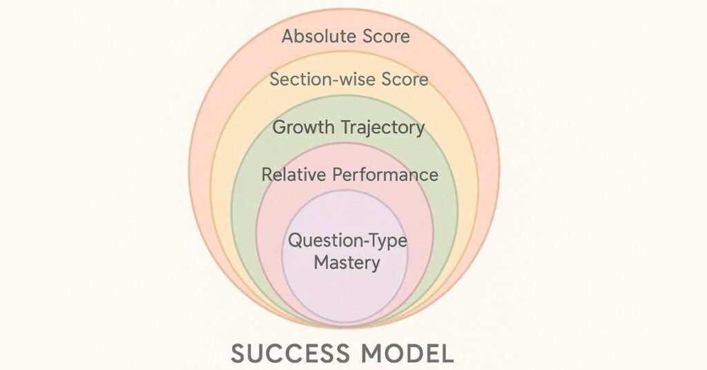 Visual showing multi-layer success framework for placement exam performance.