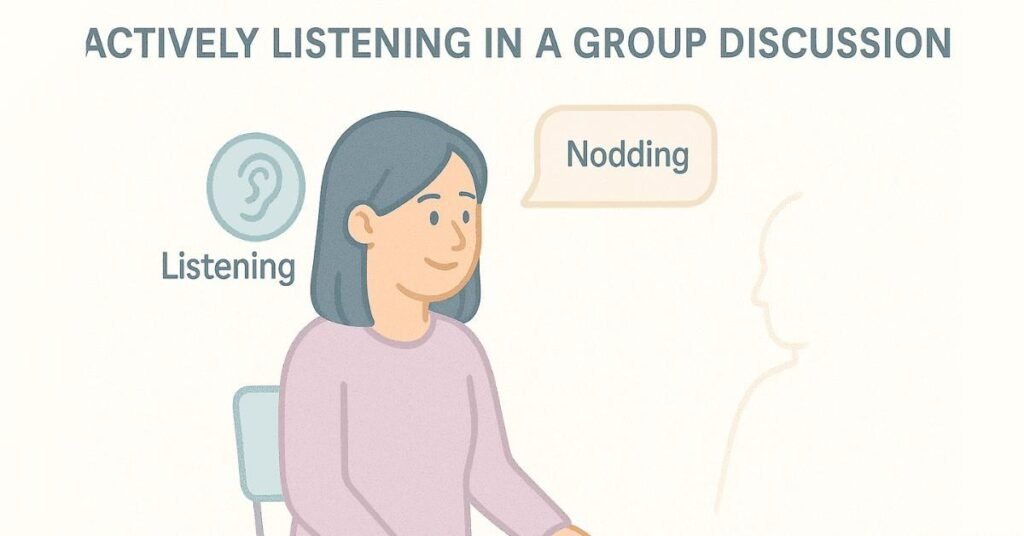 Illustration of a student practicing active listening during a group discussion.