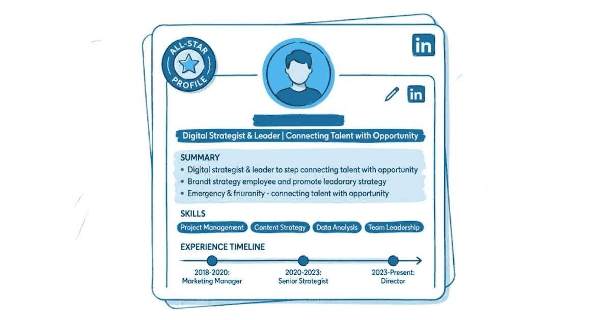 LinkedIn All-Star profile example showing complete profile elements like headline, photo, summary, and skills.