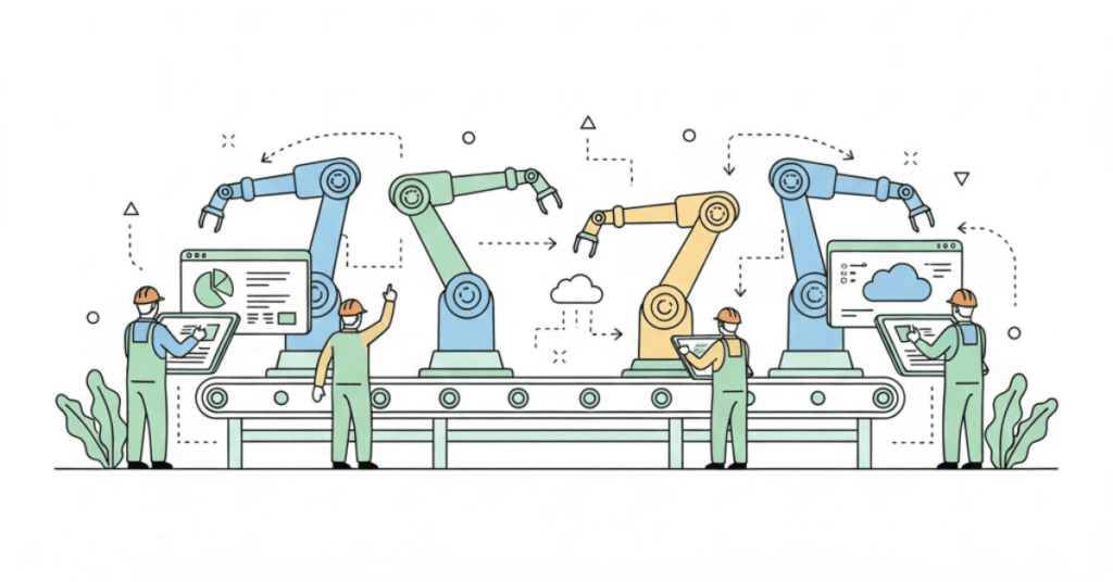 Illustration of modern manufacturing with smart factory automation