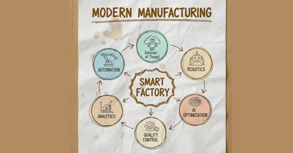 Infographic showing key features of modern manufacturing