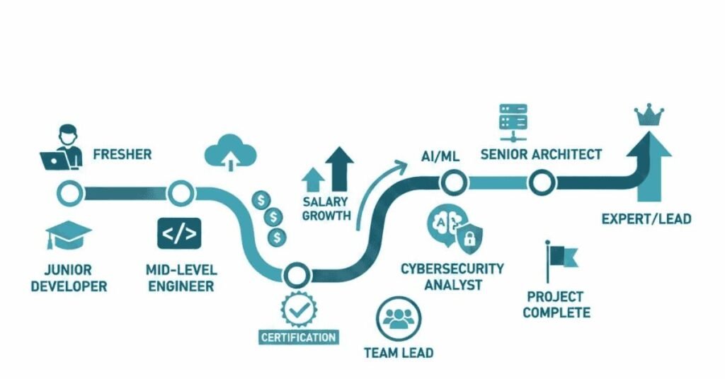 IT industry career roadmap from fresher to expert with tech roles