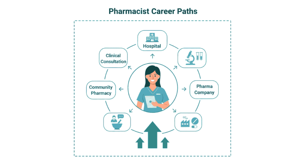 Pharmacist career guide in India showing clinical, hospital, and pharma roles
