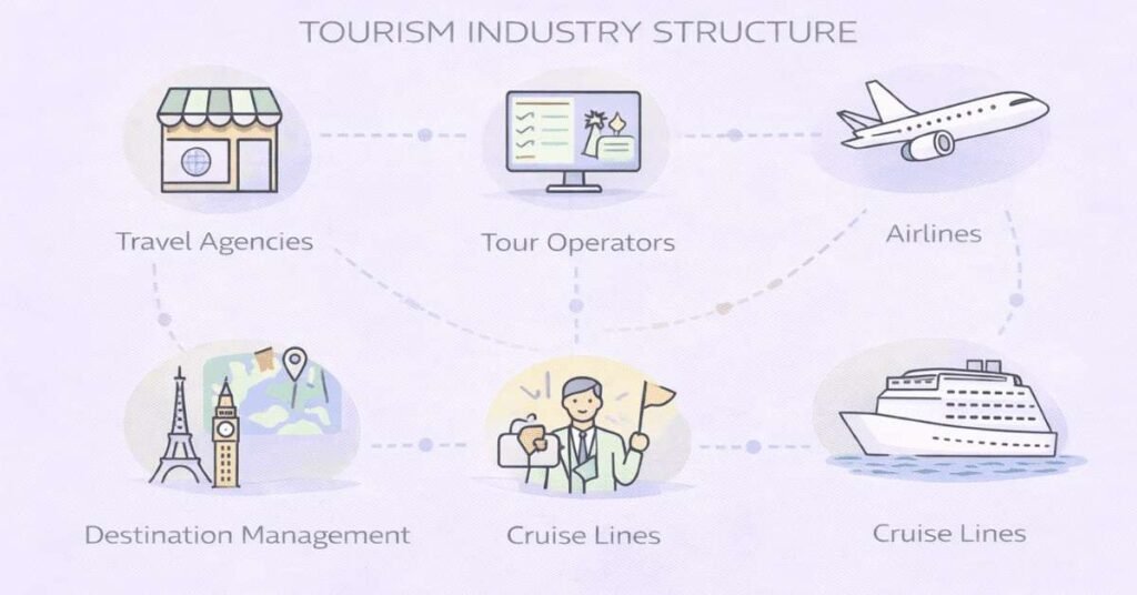 Tourism industry structure and sectors illustration