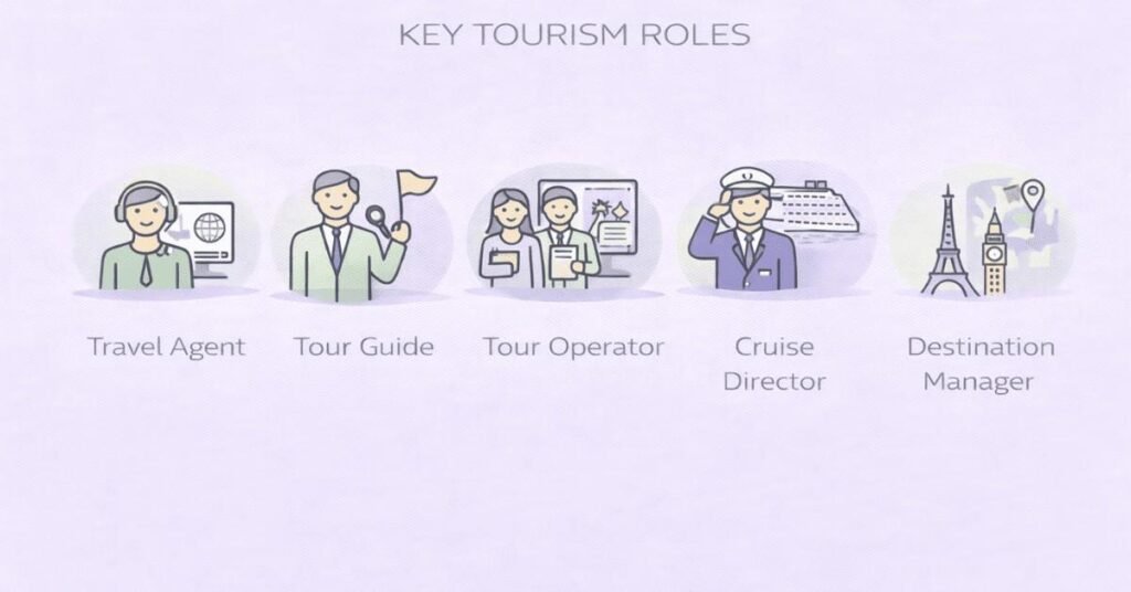 Tourism and travel career roles illustration