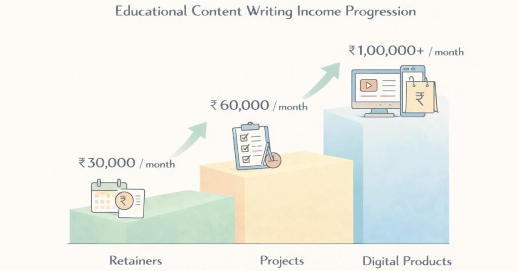 Educational content writing income ₹30,000 to ₹1 lakh