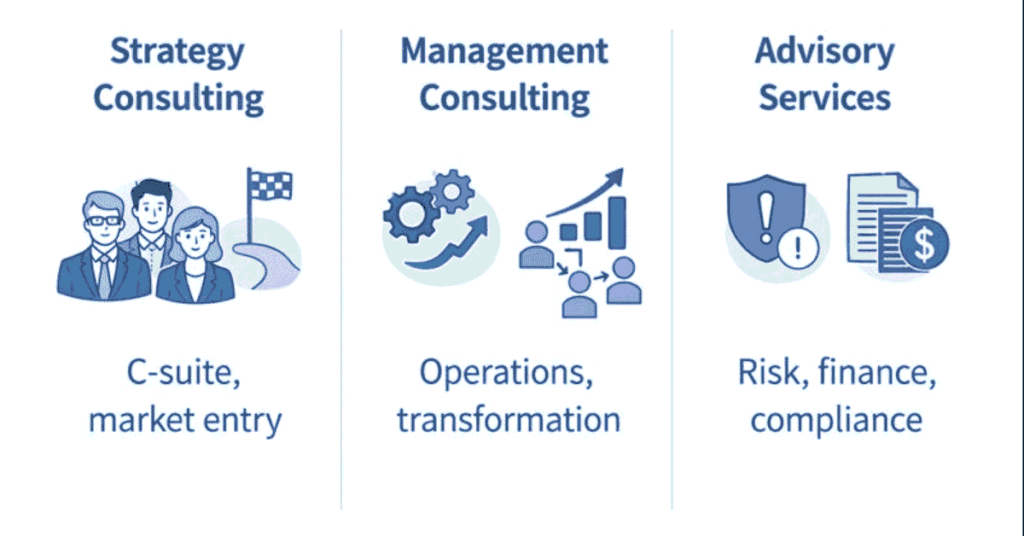 Strategy vs management vs advisory consulting roles explained