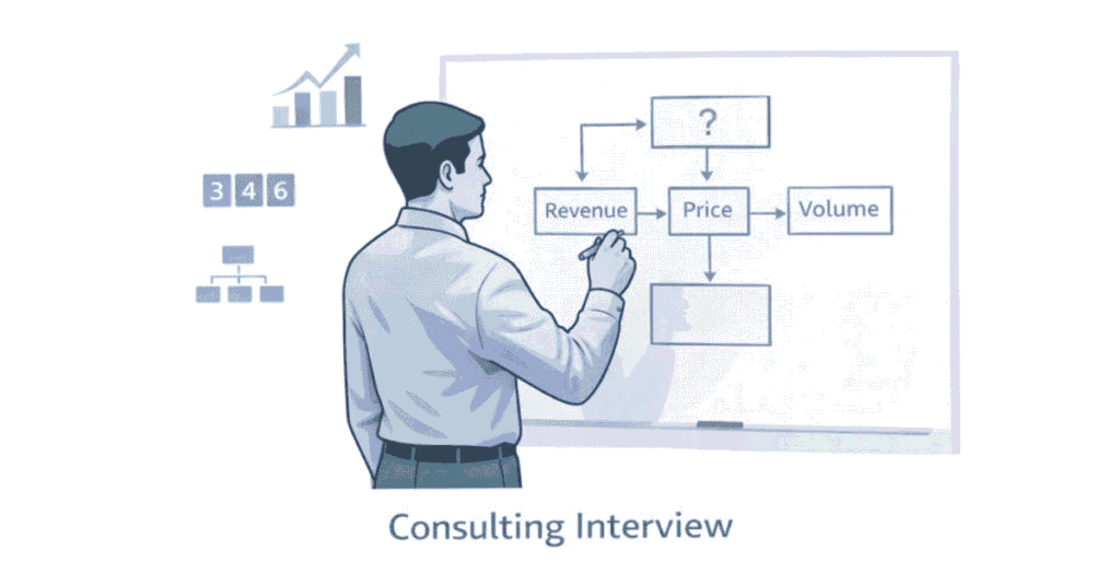 Consulting case interview preparation guide with structured problem solving