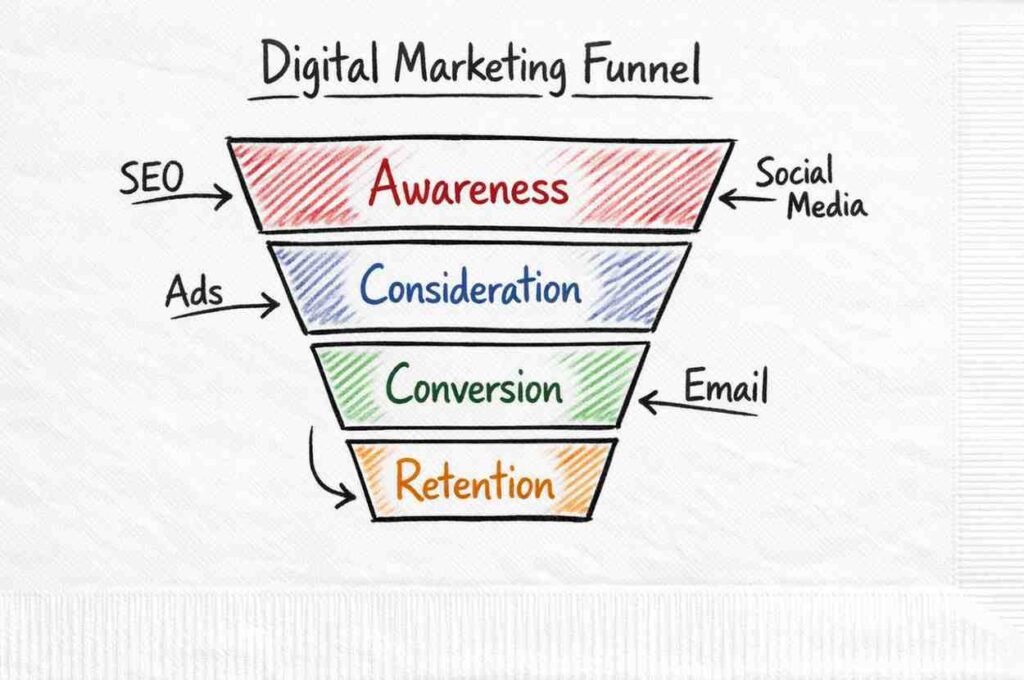Digital marketing funnel diagram