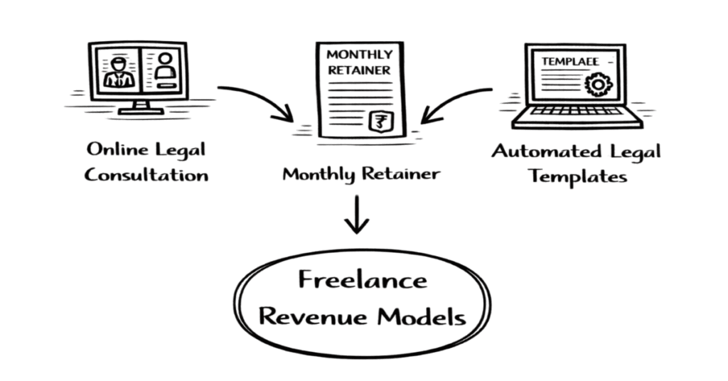 Napkin sketch showing freelance legal business models including consultations, retainers and document automation
