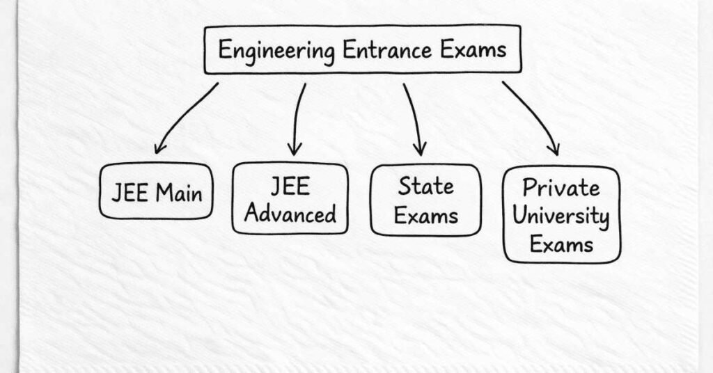 Exam pathways (JEE, State, Private)