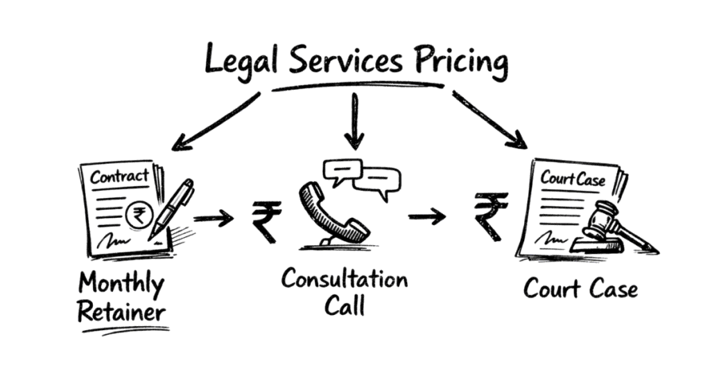 Napkin sketch explaining lawyer pricing models including retainers, consultations and success-based legal fees