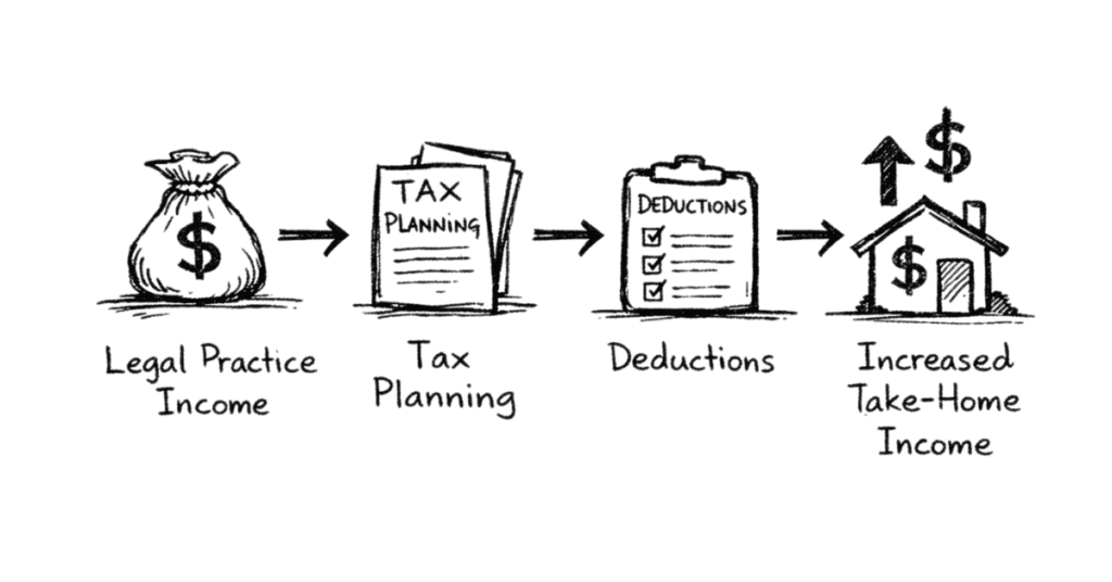 Napkin sketch explaining tax optimization strategies for lawyers to increase take-home income