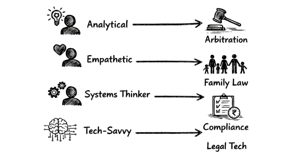 Napkin sketch explaining how personality types align with different legal practice niches