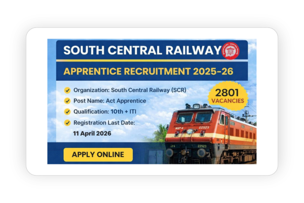 South Central Railway Apprentice Recruitment 2025–26 | 2801 Vacancies | Apply Online