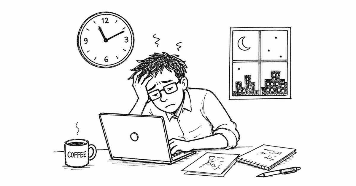 Overworked engineer at night