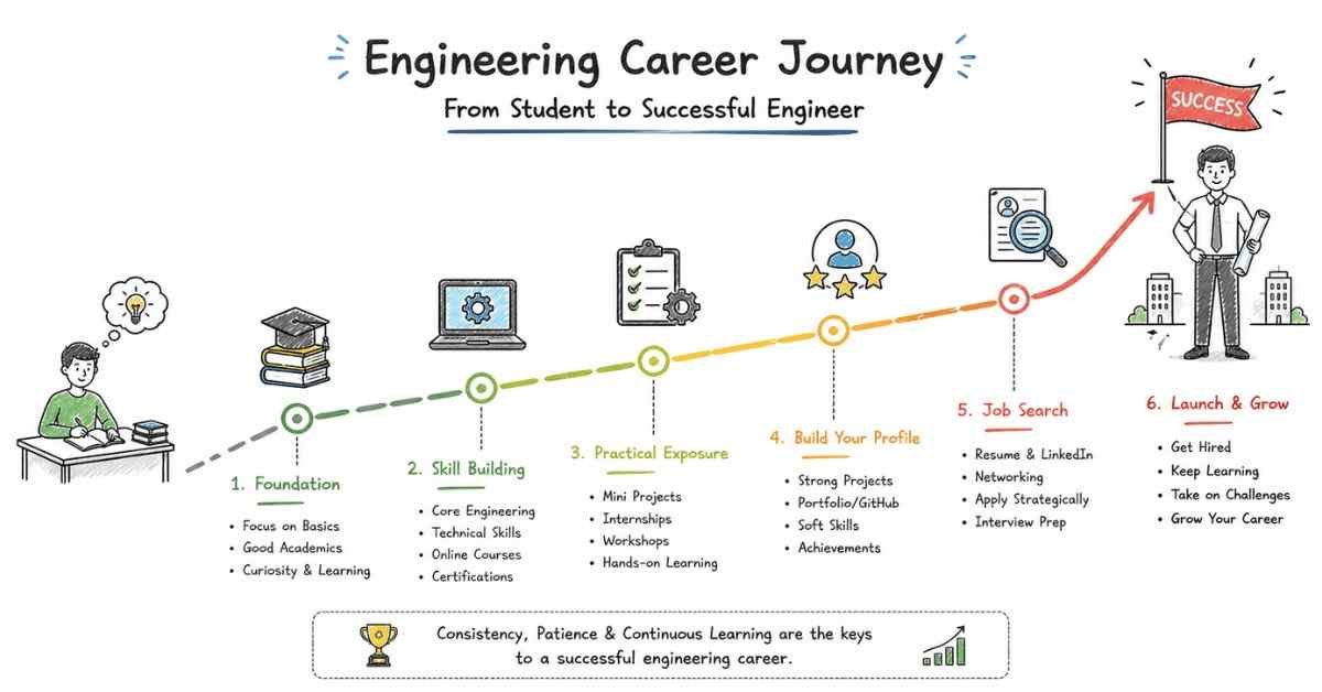 Career journey from student → engineer → success
