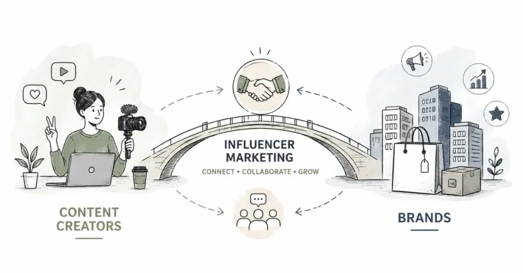 Content creators and brands connected through collaboration and partnership opportunities.