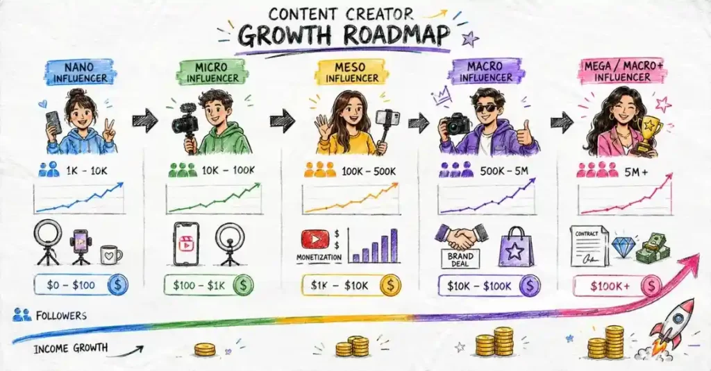 Creator growth ladder from nano to macro influencer