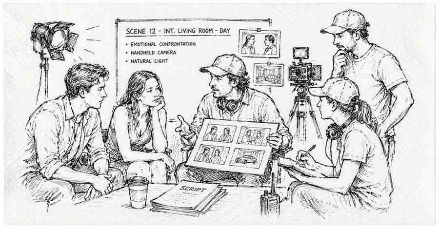 Director guiding actors