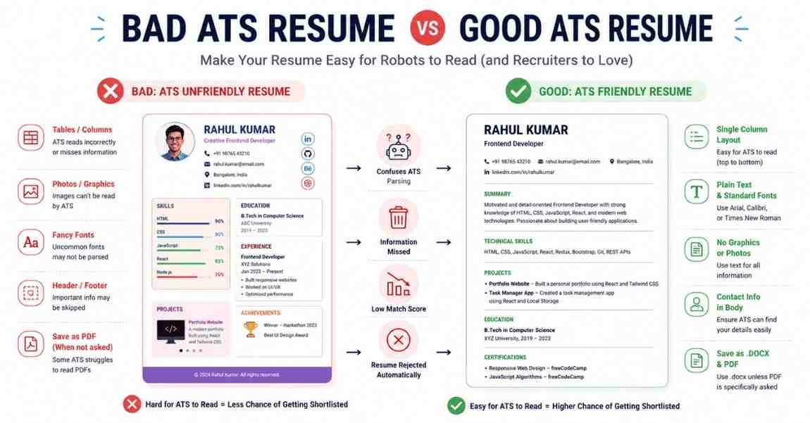Good Resume vs Bad Resume comparison infographic