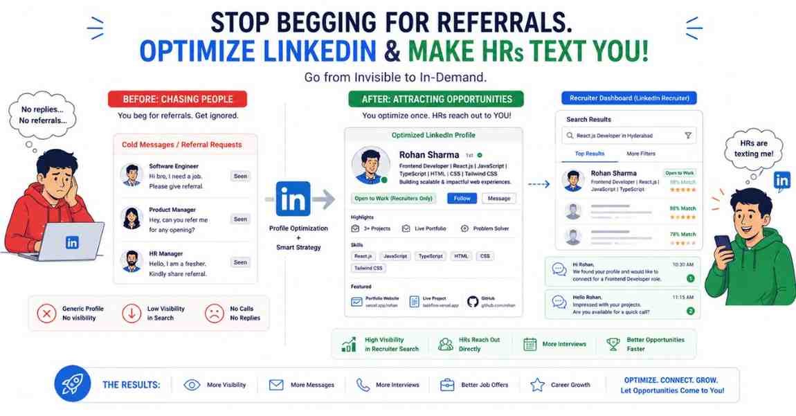 Fresher begging for referrals vs recruiters messaging optimized profiles