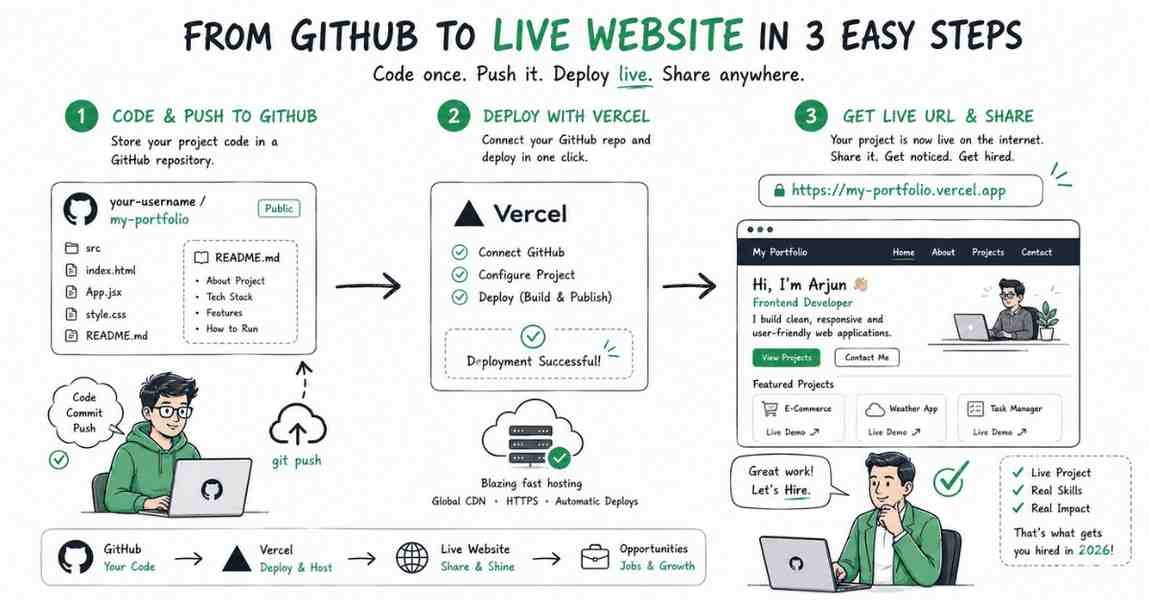 GitHub → Vercel → Live URL deployment pipeline