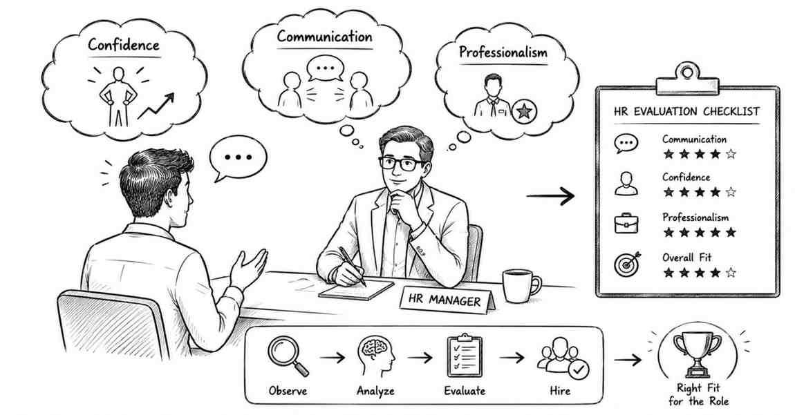 HR manager analyzing candidate communication, confidence, and professionalism