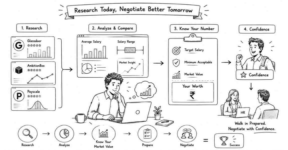 “Researching software fresher salary benchmarks infographic”