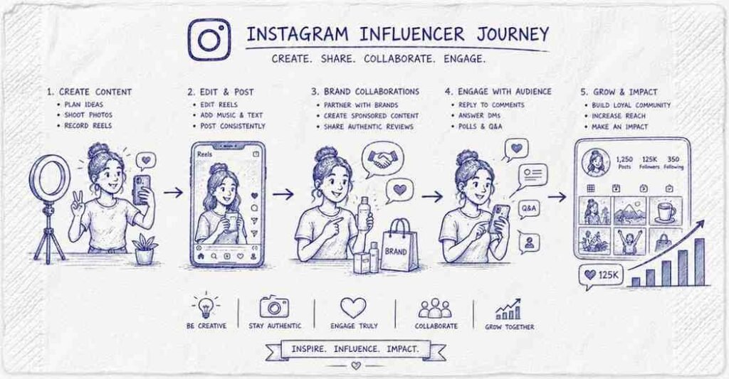 "Instagram influencer creating reels and managing social media brand collaborations"