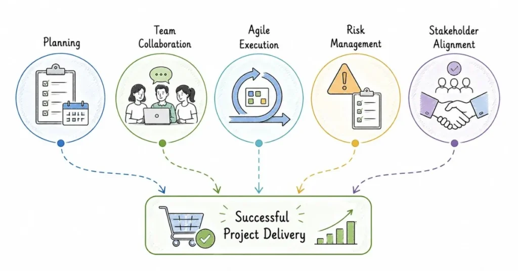 Retail technology project management success framework with planning, execution and stakeholder alignment | FLM | FrontlinesEduTech