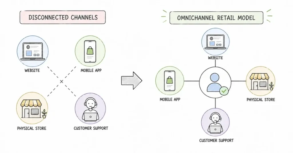 Omnichannel retail ecosystem connecting online and offline channels | FLM | FrontlinesEduTech