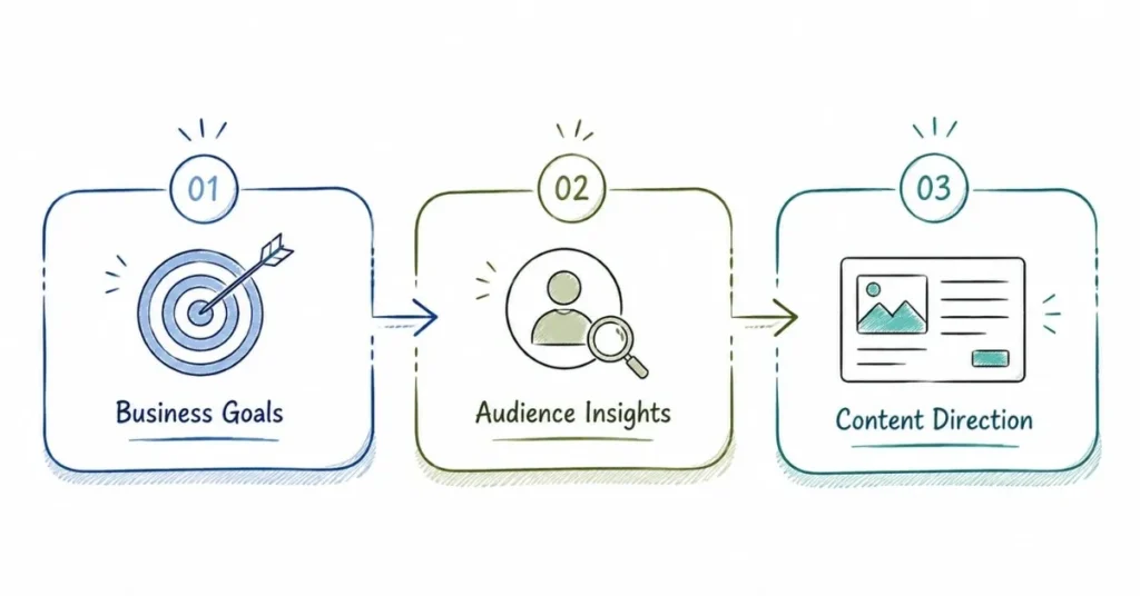 Strategic content planning process starting with goals and audience understanding