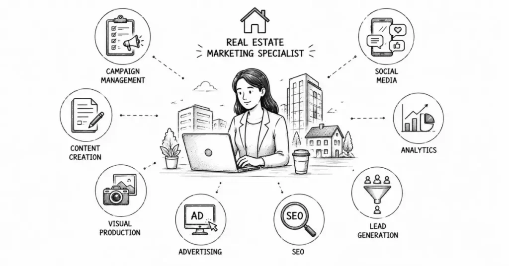 real estate marketing specialist responsibilities | flm | frontlines edutech